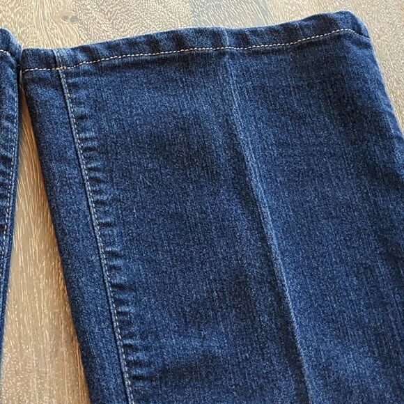 PAIGE, Dark Wash Distressed Skyline Boot Cut Low Rise Denim Blue Jeans, Size 27 - Picture 5 of 11